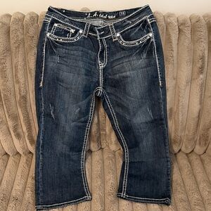 L.A. Idol Dark Blue Cropped Jeans with Contrast Stitching